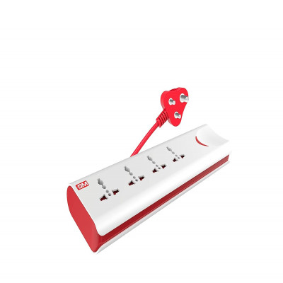 GM 3060 E-Book 4 + 1 Power Strip Red & White Color 250 Volts with Master Switch, Indicator, Safety Shutter & 4 International sockets,