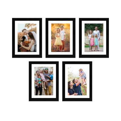 Solimo Set Of 5 Photo Frames With Mount Paper (6 X 8 Inch - 5), Black, Wall mount, Rectangular