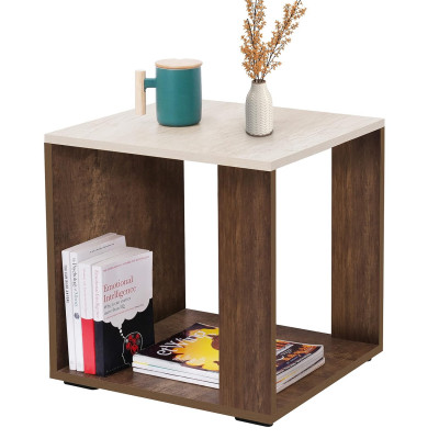 ABOUT SPACE Wooden Center Table, End Sofa Side Table, Bedside Table, Corner Coffee Table with Solid Finish Space Saving Furniture with Storage for Living Room, Bedroom (Walnut - L 40 x B 45 x H 45 cm)
