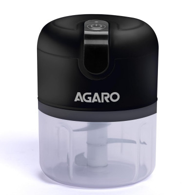 AGARO Elite Rechargeable Mini Electric Chopper, Food Grade Bowl, Stainless Steel Blades, One Touch Operation, for Mincing Garlic, Ginger, Onion, Vegetable, Meat, Nuts, 250 Ml, Black.