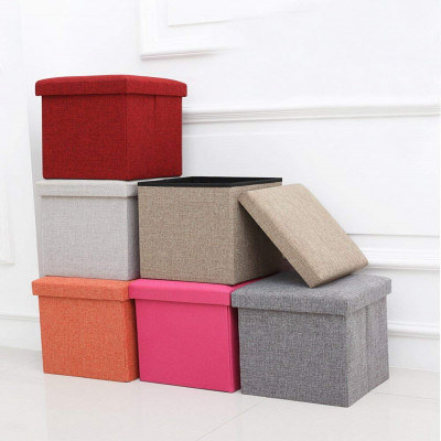 ALMAND Fabric Living Foldable Storage Bins Box Ottoman Bench Container Organizer With Cushion Seat Lid,Cube,Multi Colour(30X30X30 Cm) (1 Pcs), Multi-coloured