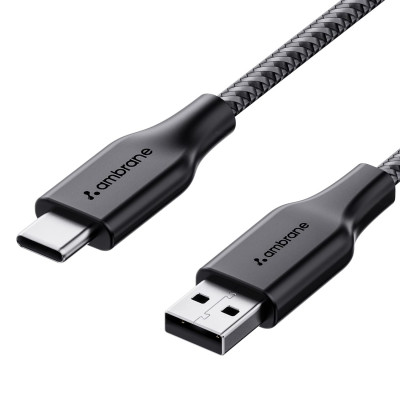 Ambrane Unbreakable 3A Fast Charging 1.5m Braided Type C Cable for Smartphones, Tablets & other Type C devices, 480Mbps Data Sync, Quick Charge 3.0 (RCT15A, Black)