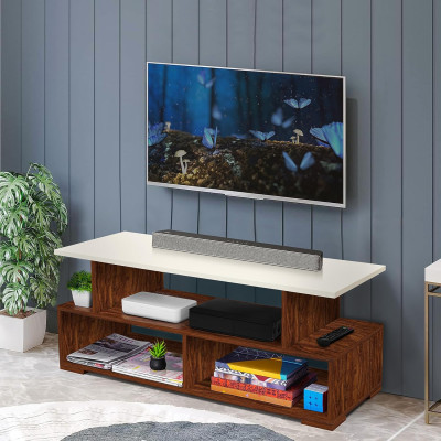 ABOUT SPACE TV Stand - DIY Engineered Wood TV Showcase with Foot Pad Entertainment Console Shelf Storage for Set Top Box, Decor, Books for Living Room TV... Colour:Oak Red