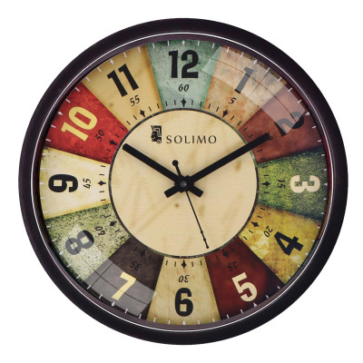 Solimo 12-inch Plastic & Glass Wall Clock - Classic Roulette (Silent Movement, Black Frame)
