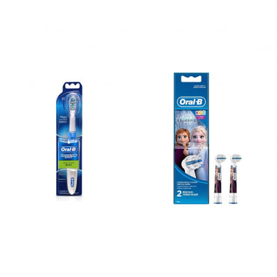 Oral B Cross Action Battery Powered Toothbrush & Oral-B Kids Electric Rechargeable Toothbrush Heads Replacement Refills Featuring Disney Frozen...